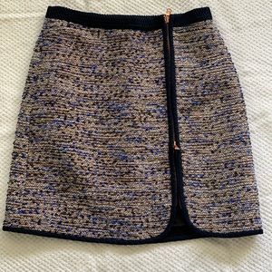 J.Crew Navy Metallic Tweed Zip Skirt Size 2